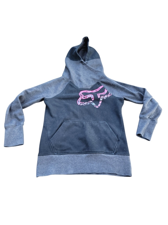 Fox Tops - Fox Womens Or Girls Pullover Hoodie - Black with Pink Logo Size XS